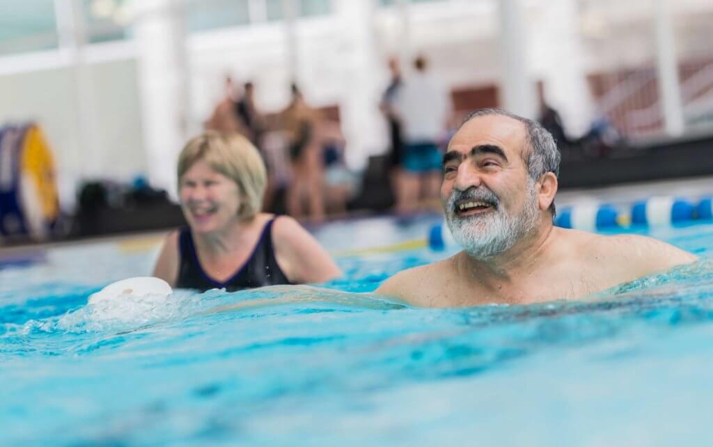 Senior visitors swim at the UBC Aquatic Centre in Vancouver