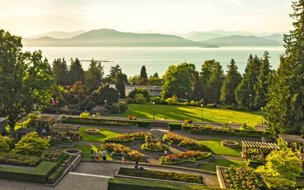 View of Pacific Ocean at UBC Vancouver's Rose Garden